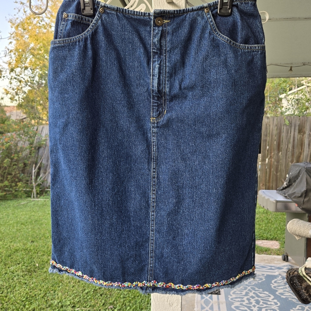 Vintage Liz Claiborne Lizwear denim Beaded skirt 12